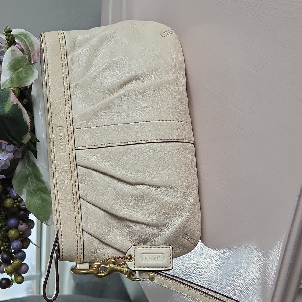 COACH Bone Tattersall Pleated Wristlet - Picture 4 of 12
